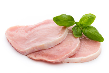 Fresh raw beef steak isolated on white background, top view.