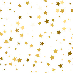 Abstract white modern seamless pattern with gold stars. Vector illustration.Shiny background. Texture of gold foil.