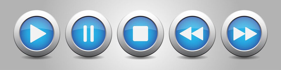 blue metallic music control buttons set