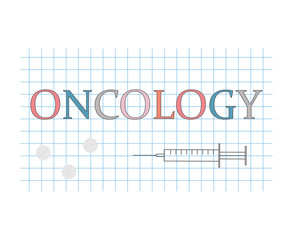oncology word on checkered paper sheet- vector illustration
