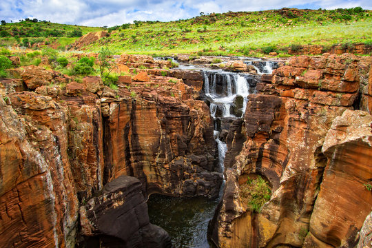 Canyon scenery with waterfalls of Bourkes Luck Potholes, South Africa