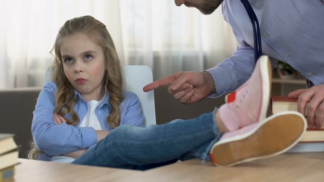 Naughty daughter imitating scolding father, puberty age problem, parent ignore