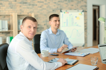 Office employees at business meeting. Forex concept