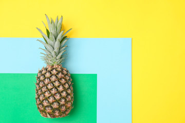 Fresh pineapple on color background