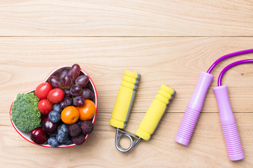 Healthy diet in a heart shaped bowl