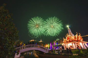 Fototapeta premium Fireworks in the sky, Phra Nakhon Khiri, Thailand