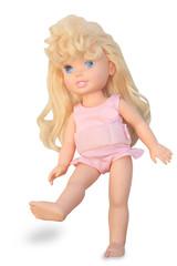 Lovely girl doll isolated on white background.