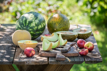 Obraz na płótnie Canvas Healthy various of fresh fruits in sunny day