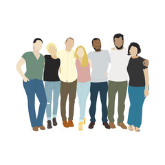 Fototapeta premium Illustration of diverse people arms around each other