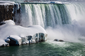 Frozen Niagara Falls in spring