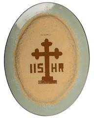 A plate with traditional Coliva, a dish based on boiled wheat that is used liturgically in the Eastern Orthodox Church for commemorations of the dead especially during Easter.