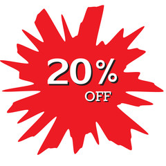 20% OFF Discount Price Tag, Abstract Price Tag, Water Drop,  Isolated Vector