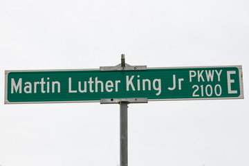 WILSON, NC - FEBRUARY 4, 2017 - A street identification sign displays Martin Luther King Jr...