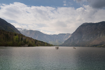 summer view of the lake in the mountains