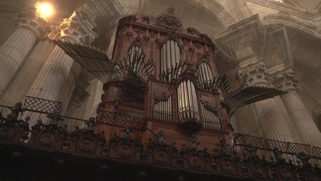 A pipe organ inside a church
