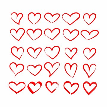 Set of hand drawn sketchy red heart icons design elements for Valentine's day. Vector illustration