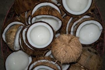 Pile of coconuts in the basket
