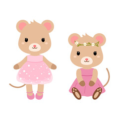 Cute mouses. Vector flat illustration.