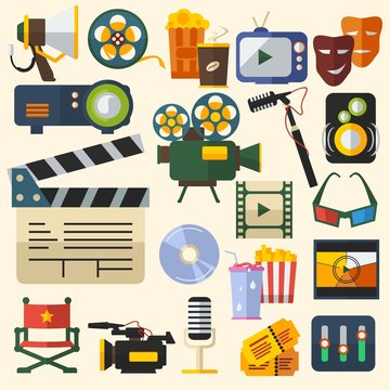Editable Cinema Vector Illustration Icons Collection Set for Movie or Film Related Design