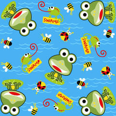 pattern vector with frog and little animals cartoon. Eps 10