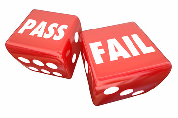 Pass Fail 2 Rolling Dice Take Chance Test Exam 3d Illustration