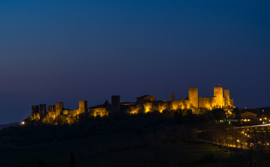 Monteriggioni, Siena, Italy. Night landscape of the wonderful medieval village. Tuscany, Italy