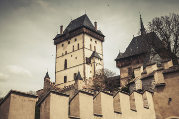 Fototapeta premium Karlstejn castle, Vintage toned photo