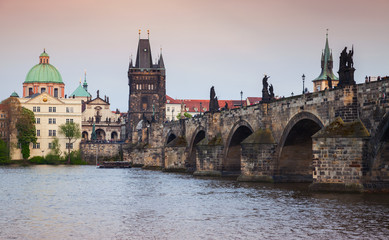 Fototapeta na wymiar Charles Bridge over Vltava river in Prague