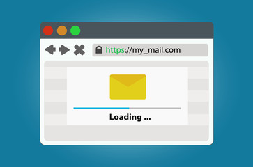 Internet browser window with a progress bar of data loading mail.