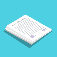 Terms And Conditions icometric icon.  Document paper, contract. Vector illustration in flat style.