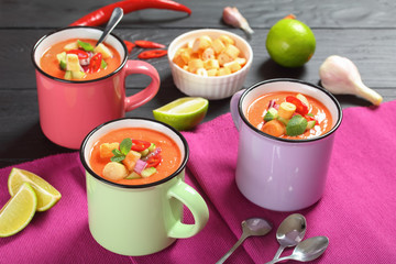 portions of cold gazpacho in cups