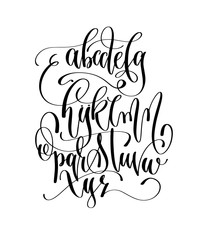 black and white hand lettering alphabet design, handwritten brus