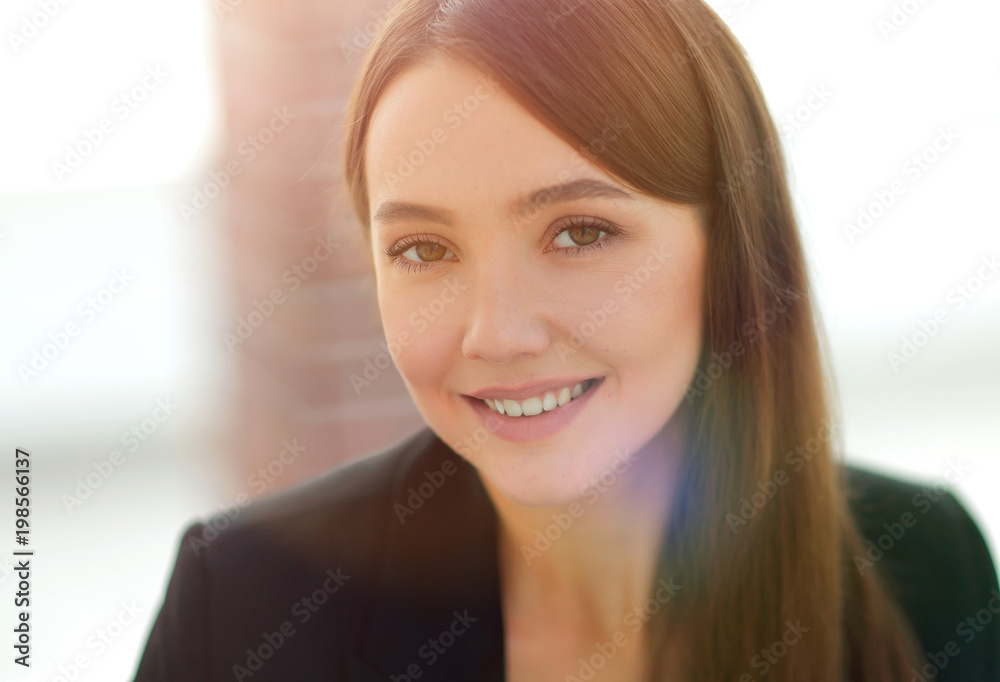 Wall mural close up portrait of young  business woman in modern office