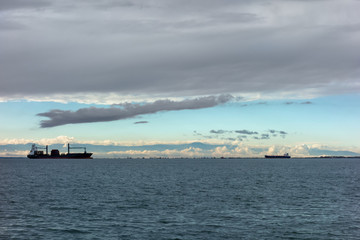 Cloudy sky over the harbor of Thessaloniki, Greece