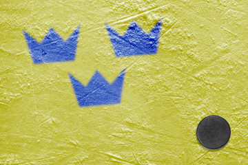 Naklejka premium Image of a Swedish flag with a hockey puck