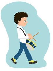 boy walking and playing drum vector cartoon