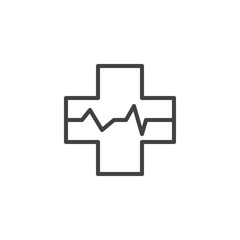 Medical cross with heart beat outline icon. linear style sign for mobile concept and web design. Hospital simple line vector icon. Symbol, logo illustration. Pixel perfect vector graphics