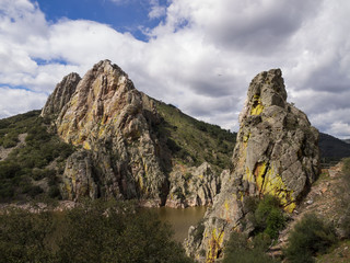 Jump of the gypsy, Tajo river, Monfrague national park, Caceres, Spain.