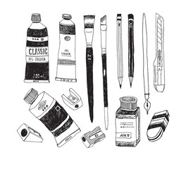 Hand drawn art tools and supplies set © DDOK