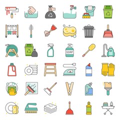cleaning and house keeping service icon set, filled outline icon