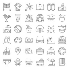 vacation on the beach, outline icon set
