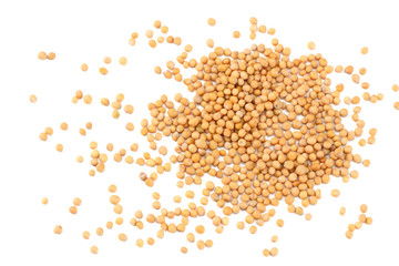 mustard seeds isolated on white background. top view