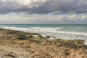 Fototapeta na wymiar Landscape marine, ocean or sea with large waves
