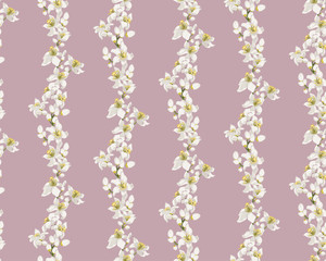 Citrus flowers seamless vertical line pattern with flowers and buds of citrus trees such as mandarin, lemon, orange and lime