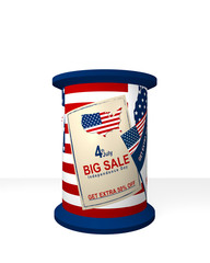 Litfaßsäule mit Werbeplakat für den 4. Juli. Auf weiß isoliert, 3d render