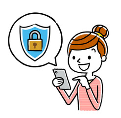 女性：スマートフォン、セキュリティ対策
