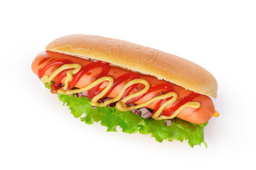 Fresh hot dog isolated on white