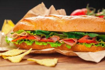 sandwich on a wooden table