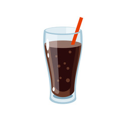 Glass of soda with straw. Vector illustration cartoon flat icon isolated on white.