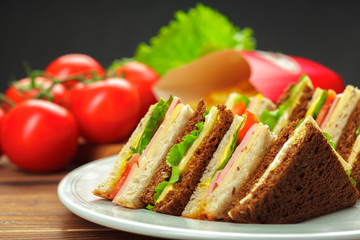 sandwich on a wooden table